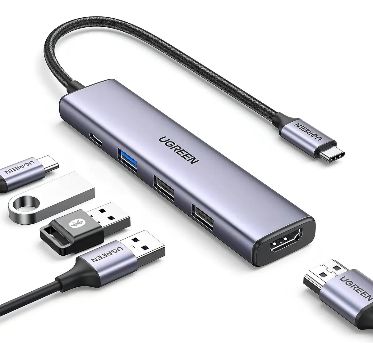 Adaptador HUB USB-C 5 En 1 UGREEN Multipuerto Aluminio Usb 3.0 HDMI 4k@30hz PD 100w