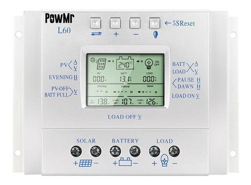 Regulador De Carga Mppt 60a 12/24 Volt, Pantalla Digital