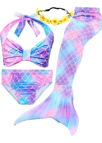 4pcs Trajes De Baño Bikini Colas De Sirena Princesa Con La