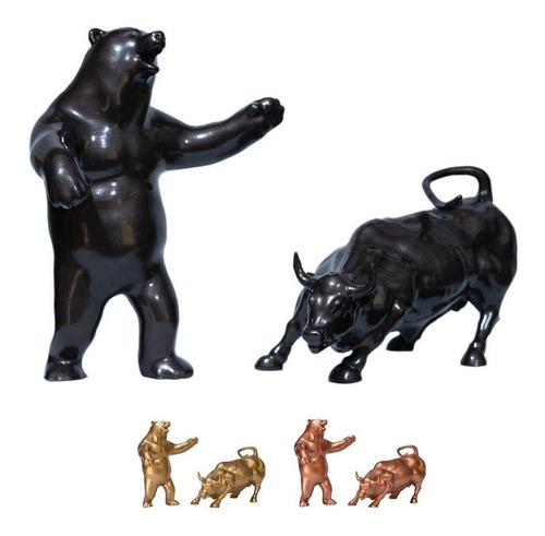 Touro E Urso Em Ataque Decoração Escritório Trader Bull Cor Bronze