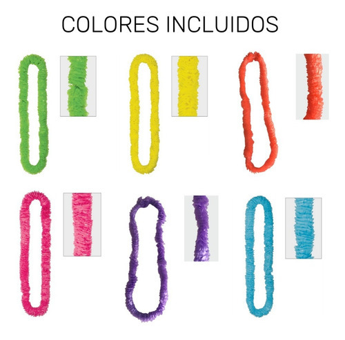Imagen 2 de 3 de Collar Hawaiano X 6 Colores Surtidos Plástico Hula