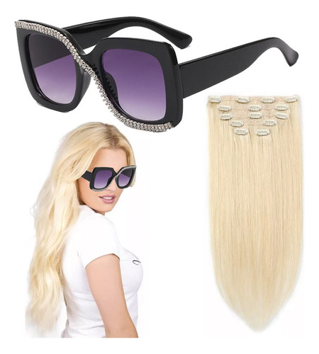 Cabelo Humano Loiro Liso + Oculos De Sol Combo 2