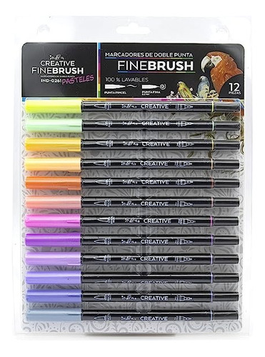 12 Plumones Punta Pincel Y Fina Indra Finebrush Tonos Pastel