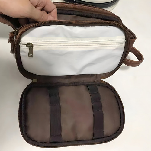 Bolsos de aseo de viaje para hombre, portátiles, color marrón oscuro