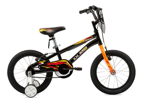 Bicicleta Olmo Cosmo Bold Rodado 16 + Rueditas Infantil Cuot Color Negro/Naranja