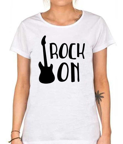 Remera De Mujer Frase Rock On Guitarra Musica