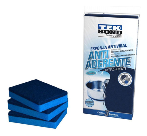 Esponja Para Limpeza Antiaderente Azul Pack C/03