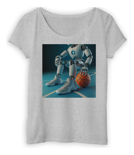 Remera Mujer Robot En La Cancha De Basquet Zapatillas