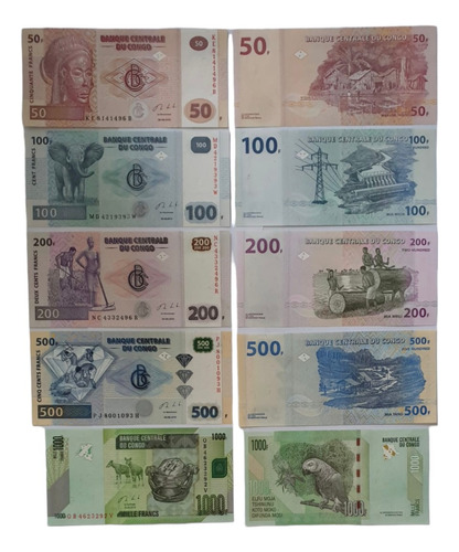 Billetes Mundiales :  Rep. Democ. Del Congo Jgo 5 Bill. 2013