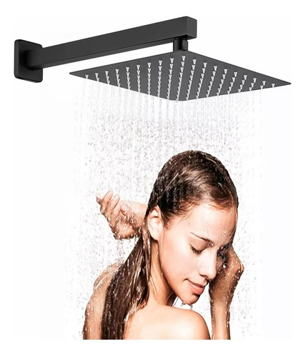 Ducha Chuveiro 30x30 Inox Com Braço 40cm Solar Gás Black