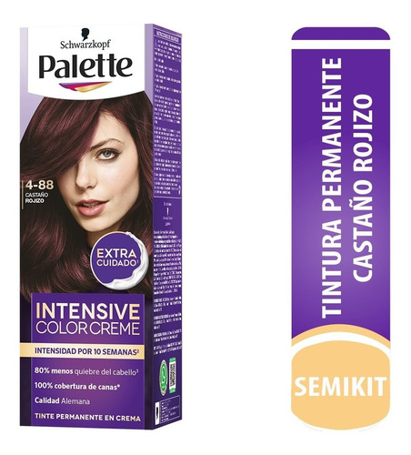  Tinte Cabello Palette Color Creme Permanente Minikit Tono 4-88 Castaño Rojizo