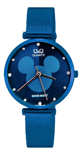 Reloj Q&q Qyq Elegante Mickey Acero Mujer Dama + Estuche 