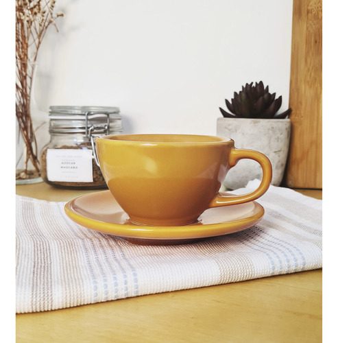 X 6 Combo Taza C/ Plato Germer Oval 300 Ml Color Amarillo