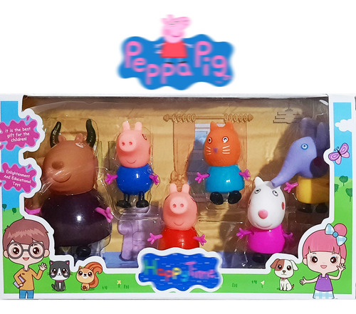 Peppa Set Pack 6 Muñecos Sra Gacela Y Amigos Articulado Caja