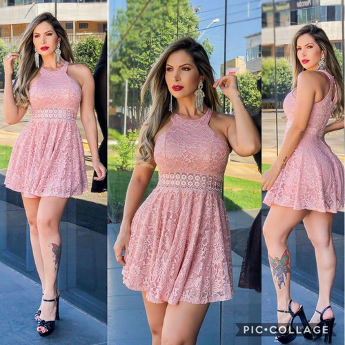 vestido curto gode de renda