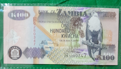 Billete De 100 Kwacha, Pais Zambia, Año 2006