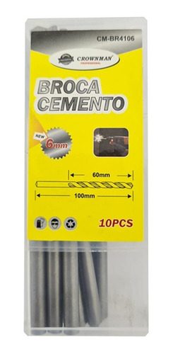 Kit Set Juego Brocas Para Concreto 6mm 10 Piezas Crownman