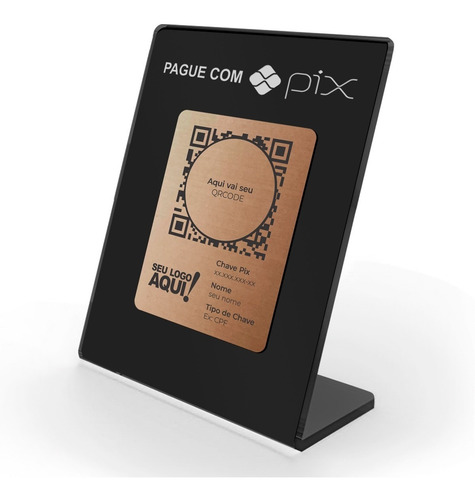 Imagem 1 de 5 de Placa Pix Pagamento Qrcode Acrílico Preta E Frente Bronze