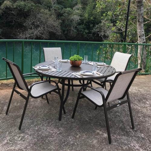 Conjunto Mesa Redonda 150cm Com Giratória Central Porto Wt