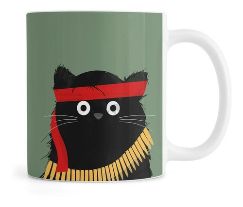 Taza Personalizada Gato Negro Parodia Rambo