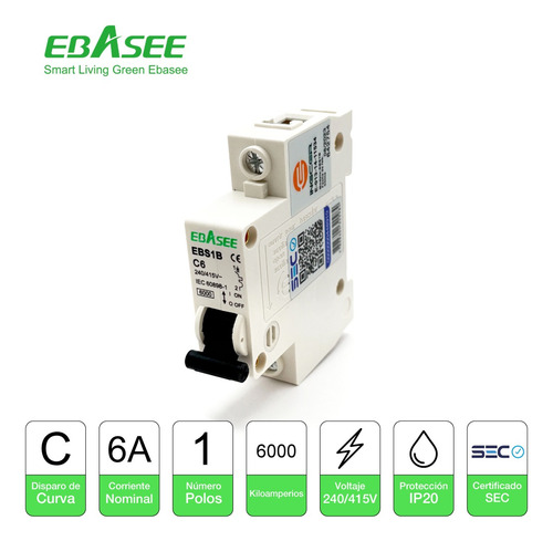 Interruptor Automático Ebasee 1x 6a Curva C 6ka Certificado