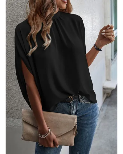 Women Top Loose Fitting Tie Back Short Sleeve Casual Batwing