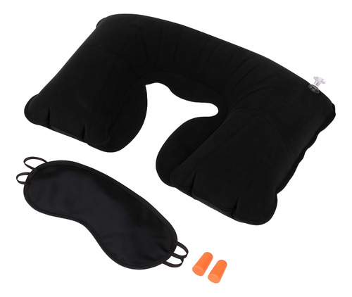 Kit De Viaje 3 En 1 Almohada Inflable Cuello Antifaz Tapones Gris Oscuro Liso