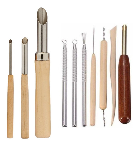 Kit Set Ahuecadores Sacabocado Esteca Torno Arcilla Porcelan