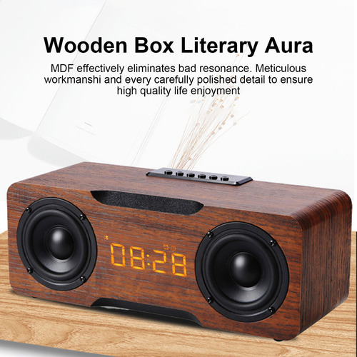 D Reloj Digital De Madera Con Altavoz Bluetooth Inalámbrico