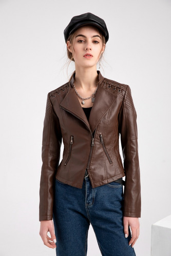 Chamarra Mujer Cl¿sica Con Cremallera, Estilo Punk, Piel Mod