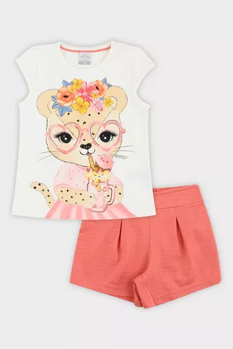 Conjunto Infantil Menina Xadrez com Textura Rosa - Alakazoo