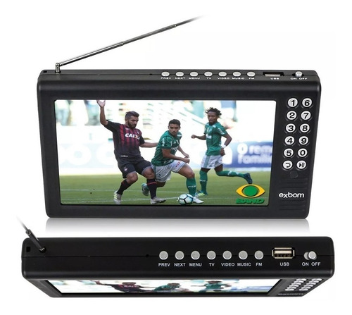 Tv Digital Tela 7 Hd Portátil C/ Bateria Usb Rádio Fm Mp3 Av