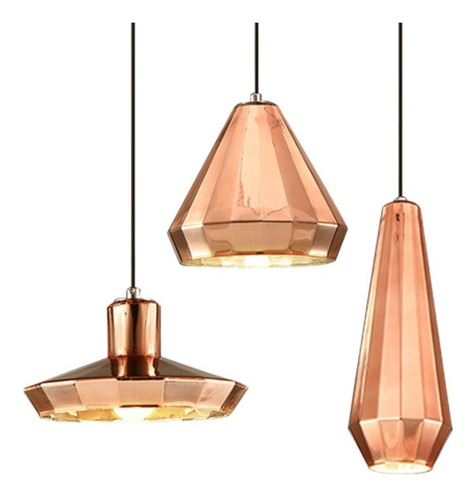 Imagen 2 de 8 de Luminaria Colgante Campana Vidrio Cobre Para E27 Mas Led
