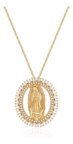 Hzman Collar De Virgen María Chapado En Oro De 14 Quilates.