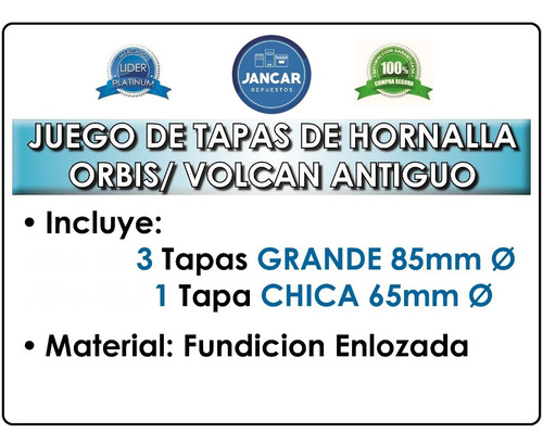 Imagen 4 de 5 de Tapas Para Hornalla Para Cocinas Orbis Volcan
