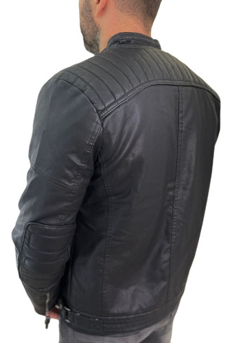 Imagen 3 de 8 de Campera De Cuero Pu Con Costuras Hombre The Big Shop