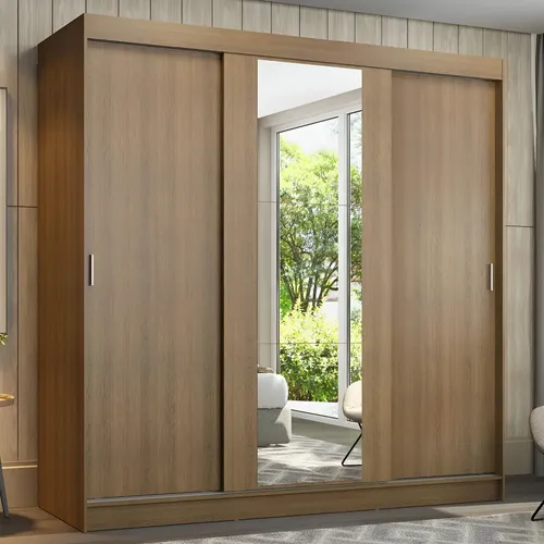 Guarda-roupa Casal Madesa Reno 3 Portas Correr Espelho R Cor Rustic 1095H91E