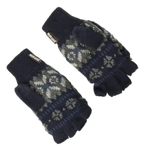 Muk Luks Guantes De Invierno Fairisle Flip Mitten-navy Grey 