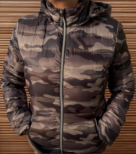 Campera Puffer Importada Camuflada Capucha