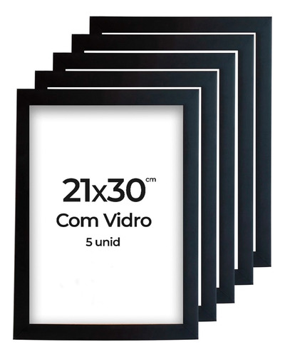 Kit 5 Molduras A4 21x30 Com Vidro Diploma Certificado Foto