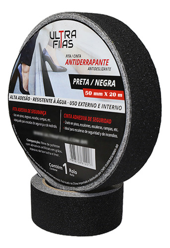 Faixa Fita Lixa Antiderrapante 50 mm X 20 metros - Preta