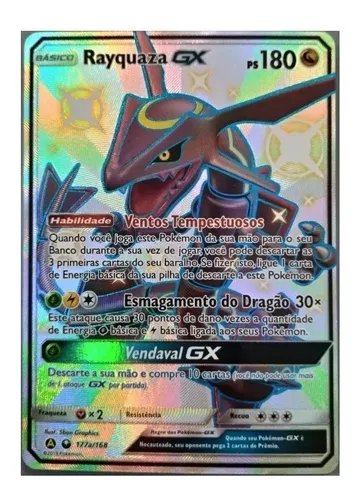 Carta Pokemon Em Metal Rayquaza GX Shiny - Colecionador | Cartinhas Pokémon