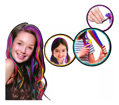 Set Decoración Uñas Para Niñas Con Tiza Para Cabello Labial