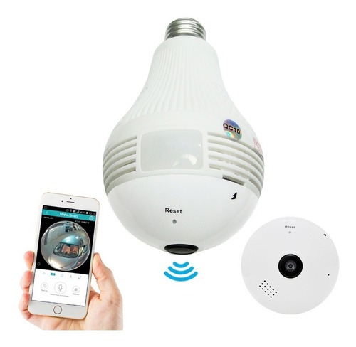 Imagem 1 de 5 de Lampada Espiã Camera De Seguranca Ip Wifi Vr 360 Panoramica