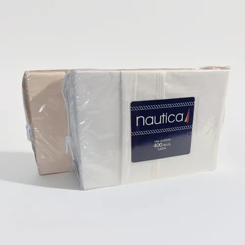 Sábanas Nautica 400 Hilos Satén Full 2 Plazas 100% Algodón