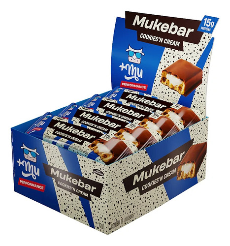 Barra De Proteína Mukebar Cookies'n Cream 12 Unidades 720g Mais +Mu