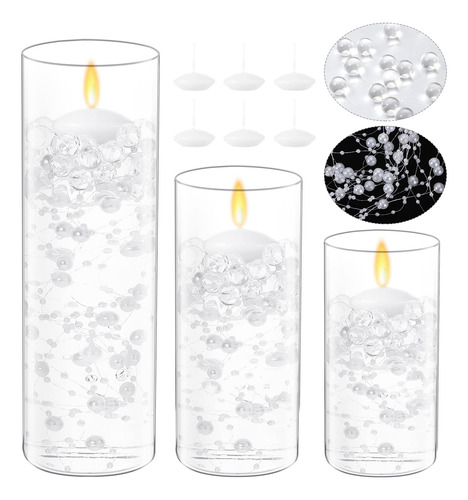 Shihanee 3 Piezas De Jarron Cilindrico De Vidrio Con 6 Velas