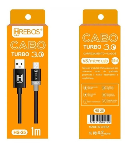 10 Cabo Turbo Preto Hrebos 3.0 Hs-25 1m Atacado