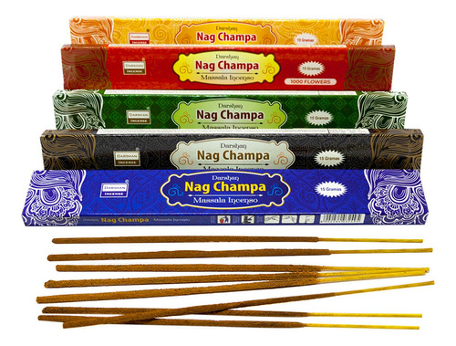 Kit Incenso Darshan Massala Nag Champa 5 Caixas 50 Varetas