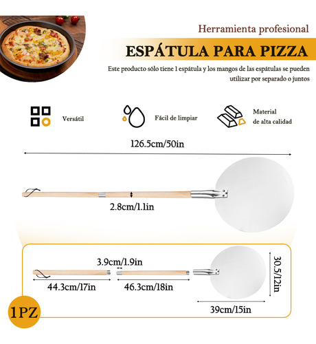 Pala Para Pizza Aluminio Redondo Mango Madera 30.5 X 126.5cm